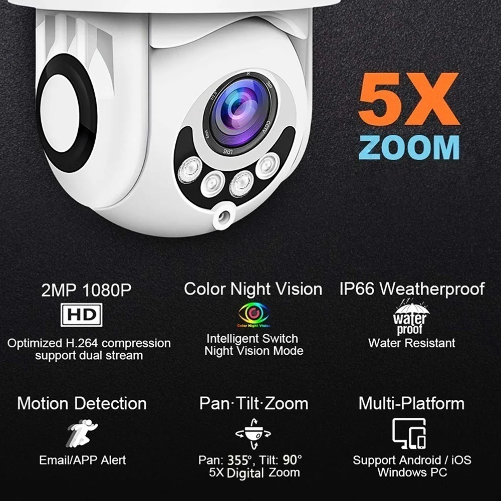 

1080P HD 5X Zoom Wireless Speed Wifi IP Camera Home Security Surveillance System NetCam EU/US/UK/AU Plug