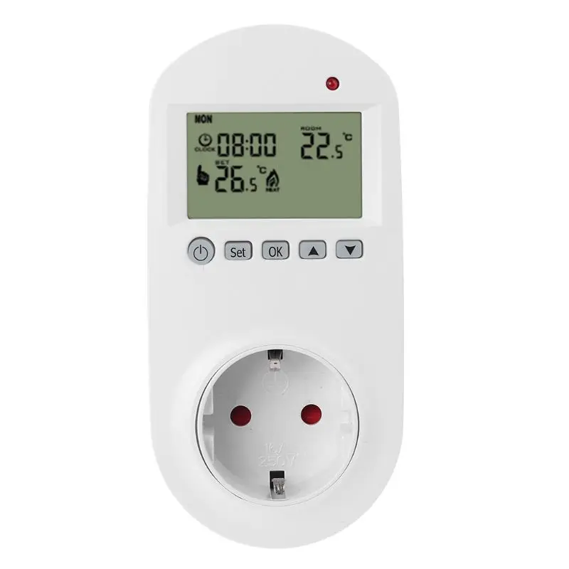  Programmable Plug in Thermostat EU Socket 16A Electric Heating Underfloor Room Temperature Controll