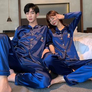 

Men and Women Marriage Spring and Autumn Viscose Homewear Set Long-sleeved Pajamas Thin Autumn Year of Fate Couples