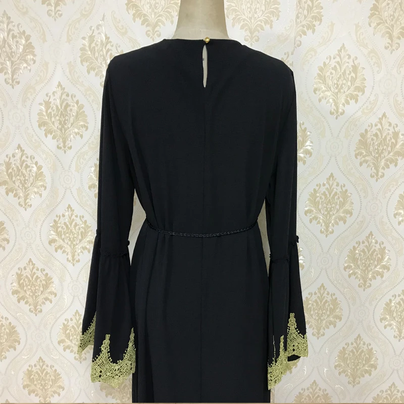 MISSJOY abaya мусульманское женское платье повседневное расклешенное с длинными рукавами лоскутное с круглым вырезом турецкий элегантный ромбовидный женский халат Черный Кафтан