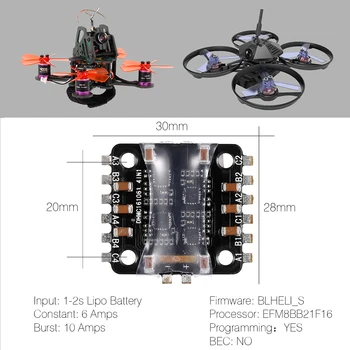 

4 in 1 6A ESC 1-2S BLHeli_S Oneshot125 Multishot for 80 90 100 Tiny Micro FPV Racing Drone RC Quadcopter RC Parts ESC