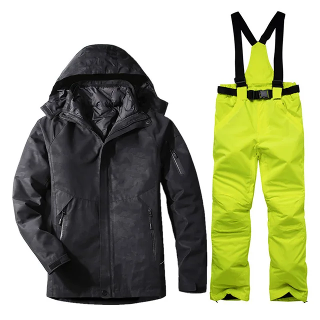 Camouflage Black Толстый теплый лыжный костюм для женщин, водонепроницаемая ветрозащитная Лыжная куртка и брюки для сноубординга, комплект женских зимних костюмов, одежда 2 в 1 - Цвет: Camouflage Black
