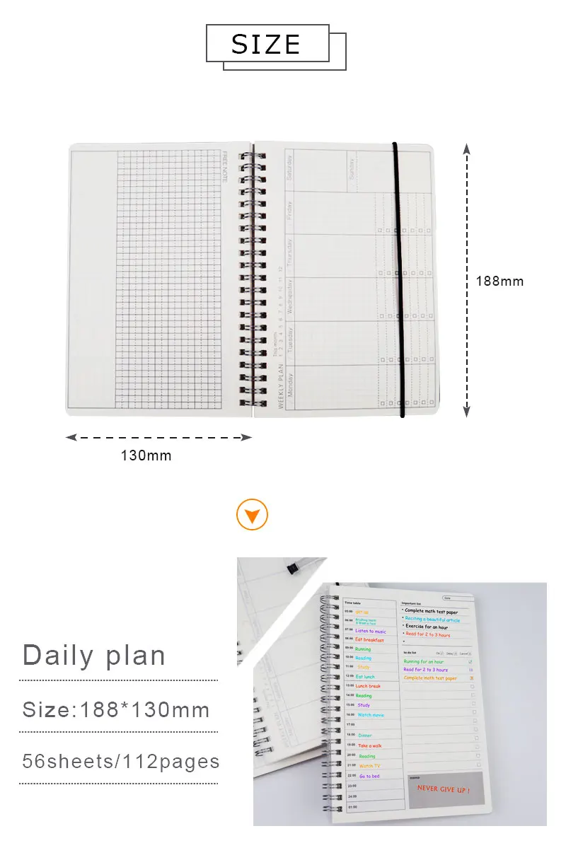 Ноутбуки повестки дня ежедневно еженедельно ежемесячно план Органайзер, скрепленный спиралью A5 записные книжки на прозрачный график