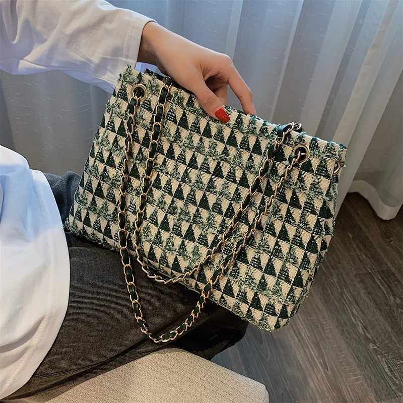 

New Arrival Fashion Casual Shoulder Large Bag Women Bags Korean-style Large-Volume Woolen Cloth Tote Bag Chain Shoulder Bag