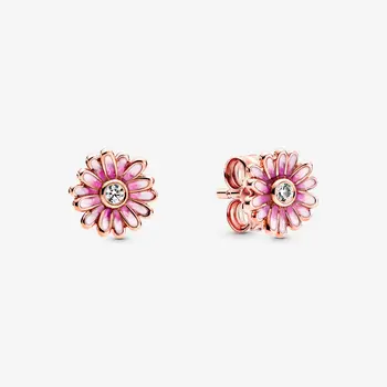 

2020 New Arrival 925 Sterling Silver Pink Daisy Flower Stud Earrings for Women Unique Design Jewelry Anniversary