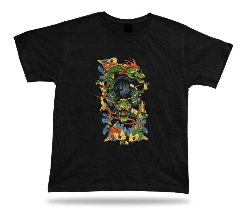 Japanese Dragon Kabuki Mask Koi Fish tshirt design cartoon tee special gift |