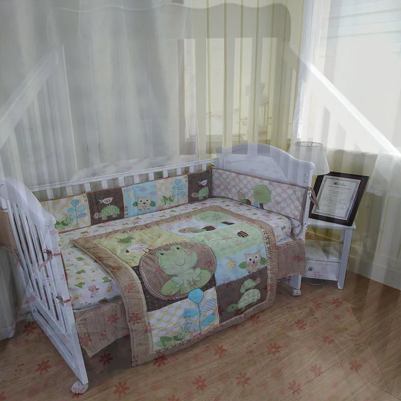 

6Pcs/Set 100% Cotton Baby Bedding Crib Mattress Cover Crib Skirt Cartoon Pattern Diaper Bag Soft Comfortable Crib Bedding Set
