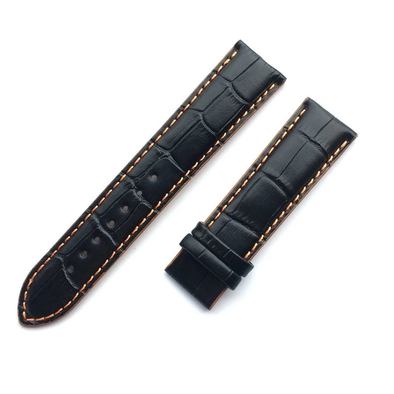 22mm Leather Watch Band for Mido Multifort M005 Series M005930 Strap Men Black With Orange stitches Bracelet | Наручные часы