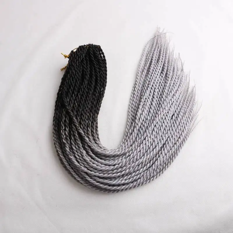 black light grey Роскошные косички для плетения, 24 дюйма, Омбре, Сенегальские скрученные волосы, вязанные крючком косички, 24 корня/упаковка, синтетические косички для женщин, серые, розовые - Цвет: black light grey