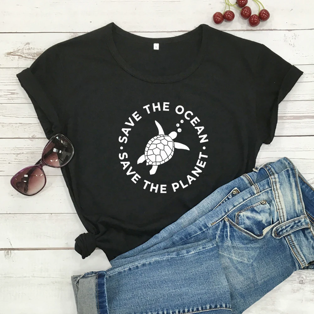 Футболка с принтом в виде черепахи Save The океана Save The Planet стильная женская футболка с графическим принтом и эко-принтом летняя хлопковая Футболка с круглым вырезом и лозунг tumblr
