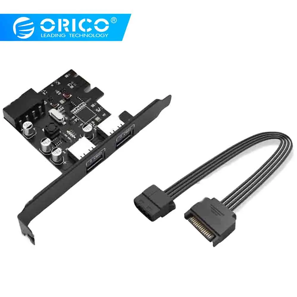 ORICO 2 порта PCI-E к USB 3,0 концентратор PCI Express карта расширения PCI-E SuperSpeed Usb адаптер с 15pin SATA разъем питания
