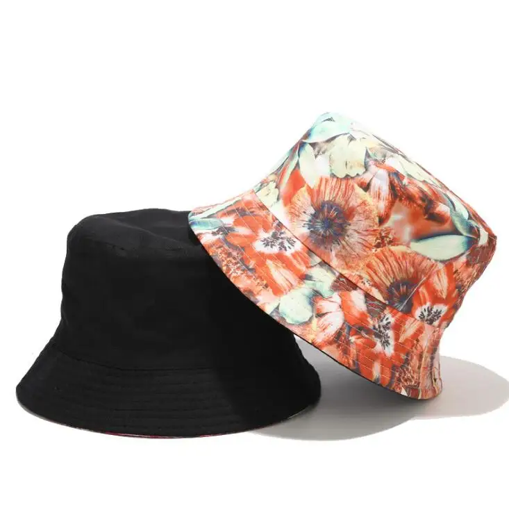 Two Side Reversible Flower bucket hat for women hip hop fisherman hat Adult female panama bob hat seasons Orange flat hat