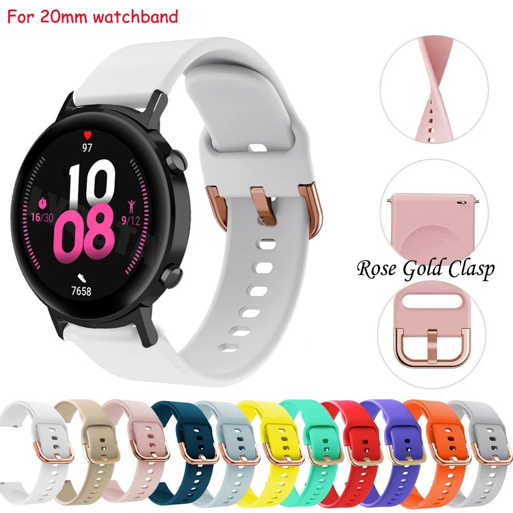 Ремешок силиконовый 20 мм для Samsung Galaxy Watch Active 2/3 41 браслет смарт-часов Huawei Honor Magic2 GT2