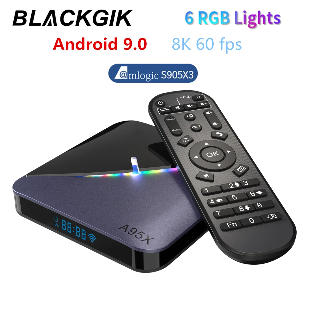 A95X F3 RGB Light S905X3 Smart TV Box Android 9.0 Support WiFi H.265 4K 8K 60 fps Netflix Media Player 4GB 64GB Set Top Box A95X F3 RGB Light S905X3 Smart TV Box Android 9.0 Support WiFi H.265 4K 8K 60 fps Netflix Media Player 4GB 64GB Set Top Box