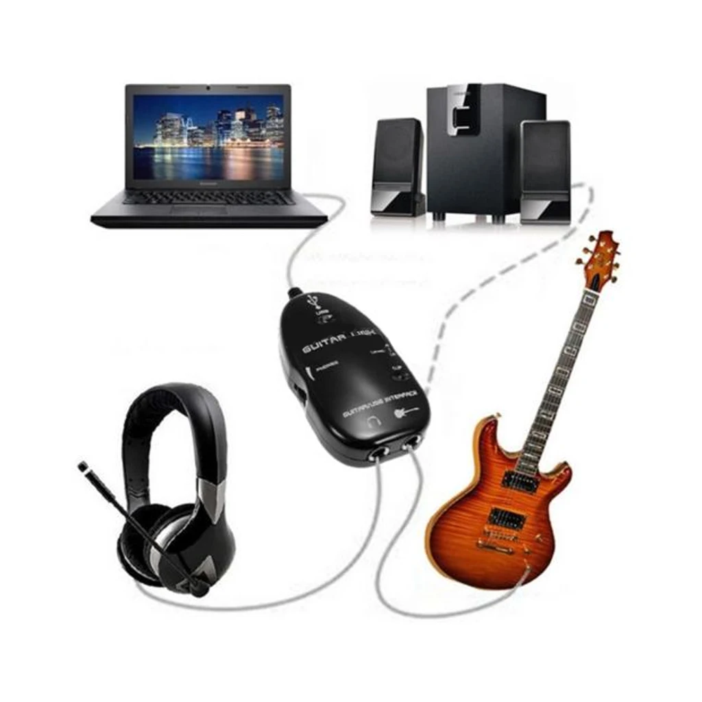 Guitar USB Interface Link Cable Recording System Instrument Device PC Computer Headphone Music Electronics