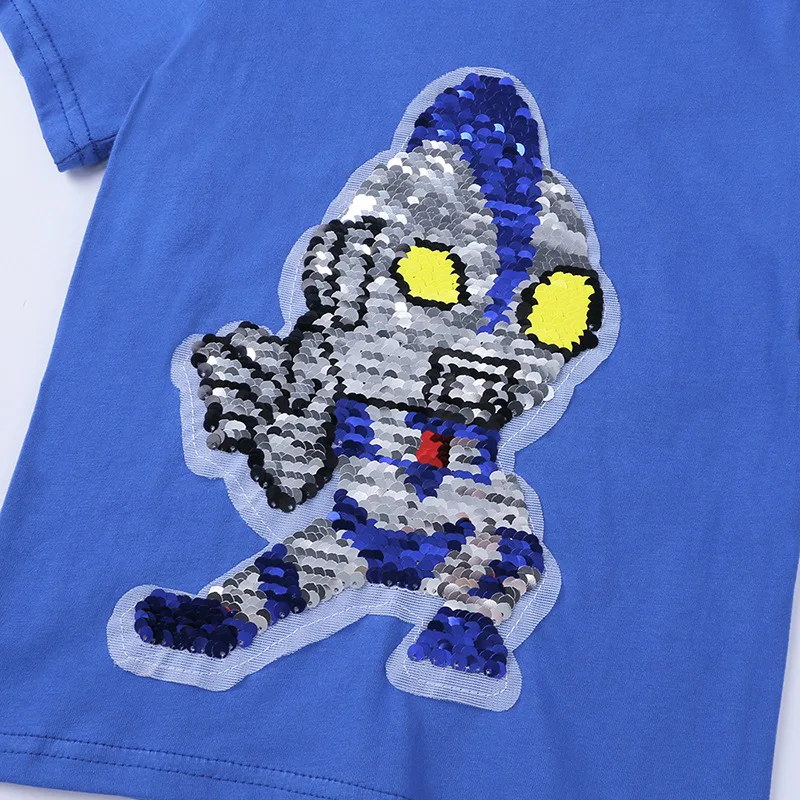 Детская одежда в европейском и американском стиле; коллекция года; сезон лето; хлопковая детская одежда с короткими рукавами; Футболка с блестками; топы с изменяющимся лицом