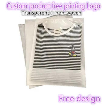

200PCS Custom Free Print Logo Transparent + non-woven Plastic Bag Apparel Reusable Ziplock Bag Towel T-Shirt Clothes Dress Bags