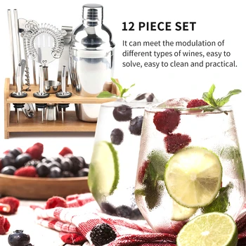 

12P/set cocktail set Stainless Steel Cocktail Shaker Mixer Drink Bartender Browser Kit Bars Set Tool With Wine Rack Stand 3 size