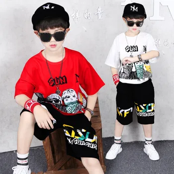 

2020 Boys Clothes Summer Kids Cartoon Lette T Shirt + Shorts Boy Outfit Sport Suit Children Clothing Set 5 6 7 9 11 13 15 Years
