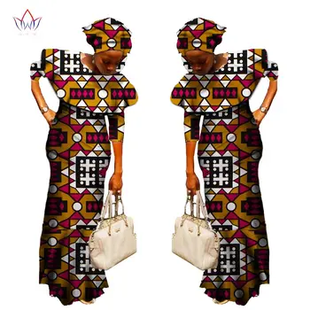 

Africa Dresses for Women Bazin Riche African Woman Clothing O-neck Dashiki Cotton Long Dress Plus Size Ladies Clothes WY1020