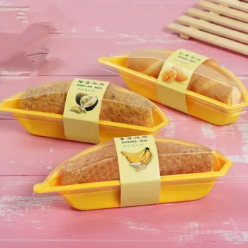 

50pcs Banana Cake Box Household DIY Baking Packaging Bread Fruit Candy Plastic Box Yellow Creative Snack Dessert Cup and Cover