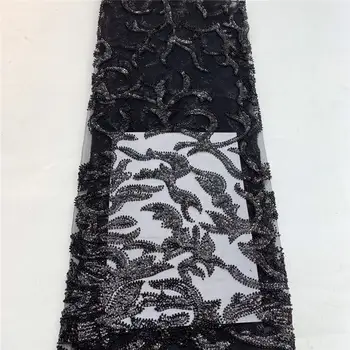 

2020 Embroidery mesh tulLe lace fabric 5yards black circle Sequins african lace fabrics wholesale for wedding party dress