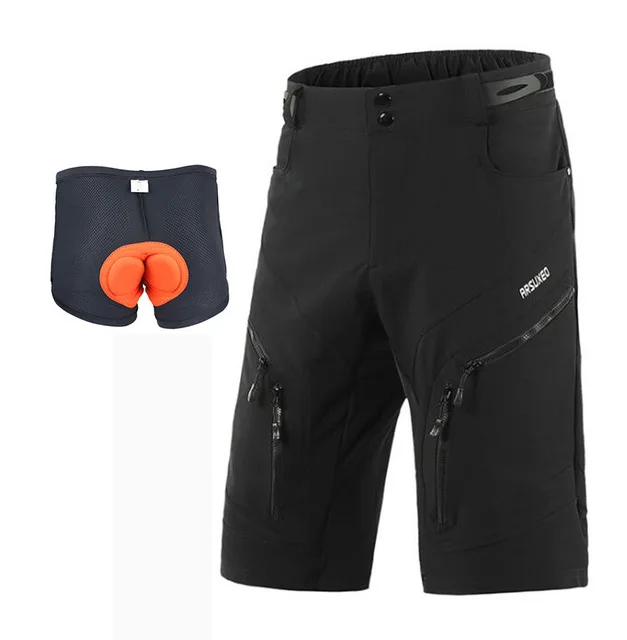 black with pad ARSUXEO DH велосипед для скоростного спуска шорты свободные спортивные для спорта на открытом воздухе, для велоспорта Мужской горный велосипед велосипедные шорты для езды на велосипеде - Цвет: black with pad