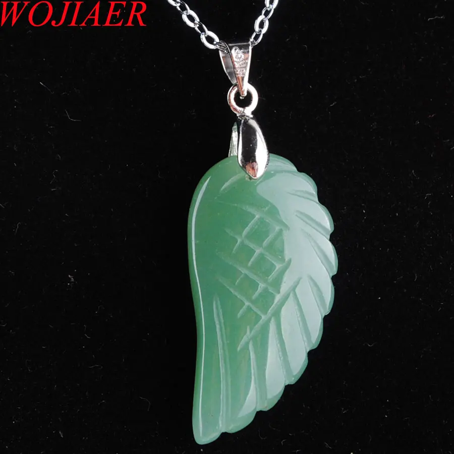 Aventurine Pendant Натуральные драгоценные камни, бусины крылья посеребренные Рейки чакра кулон ожерелье 18 дюймов WOJIAER PBN358 - Окраска металла: Aventurine Pendant