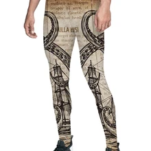 Винтаж газета пиратский корабль брюки C Осьминогами Для мужчин леггинсы прекрасно впитывают влагу, благодаря чему Скрытая карман Модные вечерние по колено полной длины фа