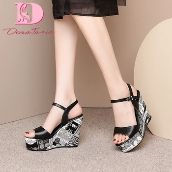 

Dora Tasia 2020 New Brand Design Genuine Leather Women Pumps High Wedges Med Platform Summer Leisure Woman Sandals
