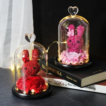 

Lovely Rabbit In A Flask Immortal Rose Flower Decorate For Girlfriend Romantic Valentine's Day Gift A Birthday Present