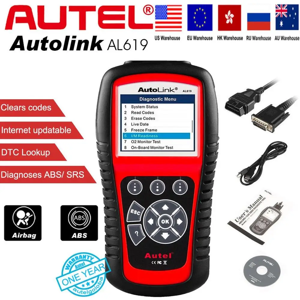 AUTEL AL619 SRS ABS Подушка безопасности OBD2 диагностический инструмент считыватель