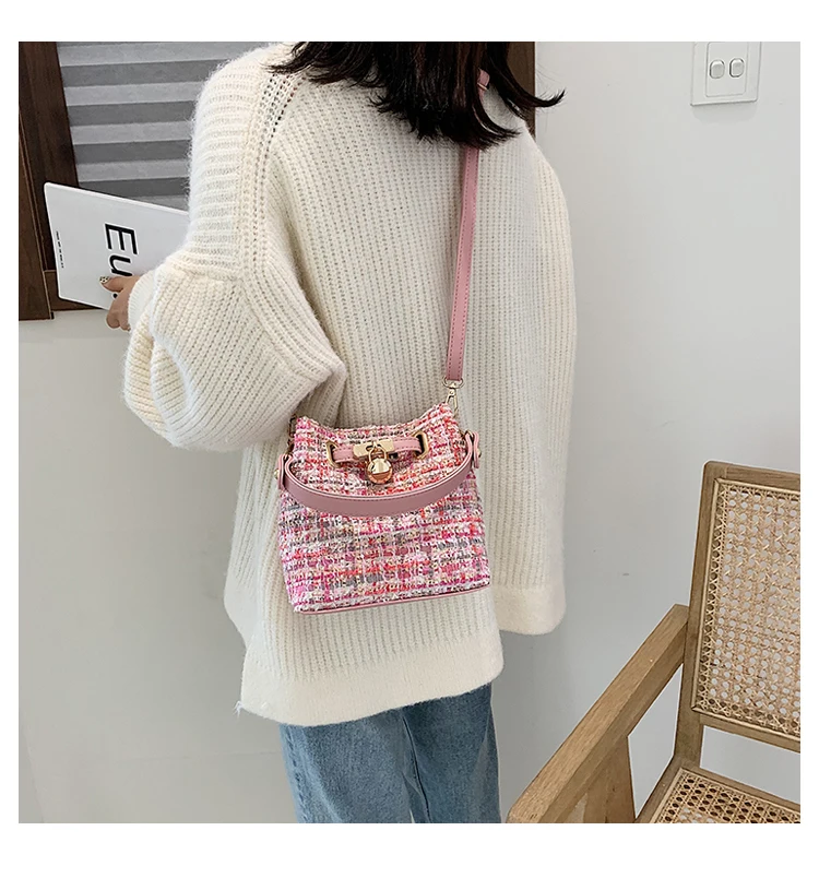 Женские Новые Модные Простые твид одного плеча сумка корейской версии косая сумка-мешок сумки для женщин Сумки из натуральной кожи