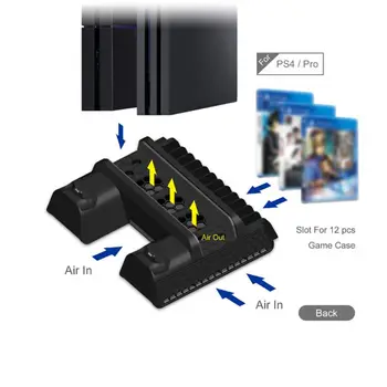 

For PS4 Pro/Slim Game Console Vertical Stand Cooling Fan Dual Gaming Controller Charging Dock Station Game Card Storage Holder