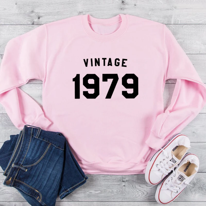 Винтажная Толстовка 1979 с буквенным принтом Born In 1979 женские толстовки 40th день рождения Топы Зимняя одежда Джемперы Прямая