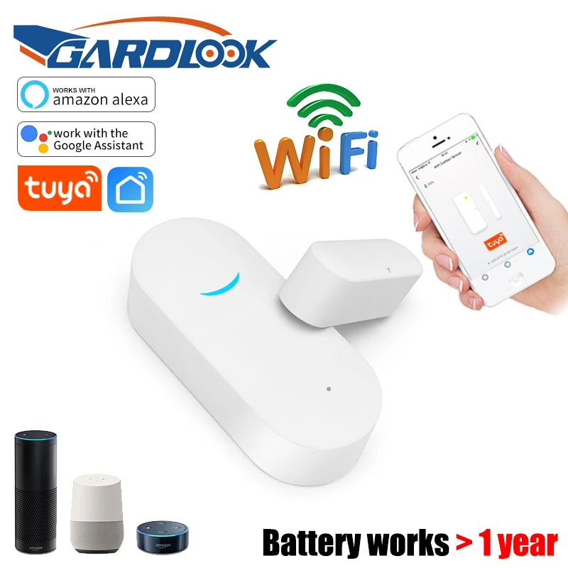 Sensor de puerta inteligente WiFi Tuya, detectores de puerta cerrados abiertos, Notificación por aplicación WiFi, Google Home, Alexa, ahorro de energía, funciona con batería por 1 año