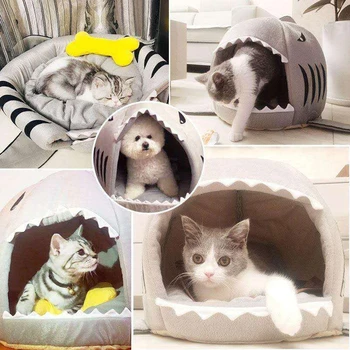 

Cat's Nest Shark Shape House Pet Soft Warm Nest Cat Mat Small Dog Kennel Small Animals Winter House For Puppy Kitten Accessories