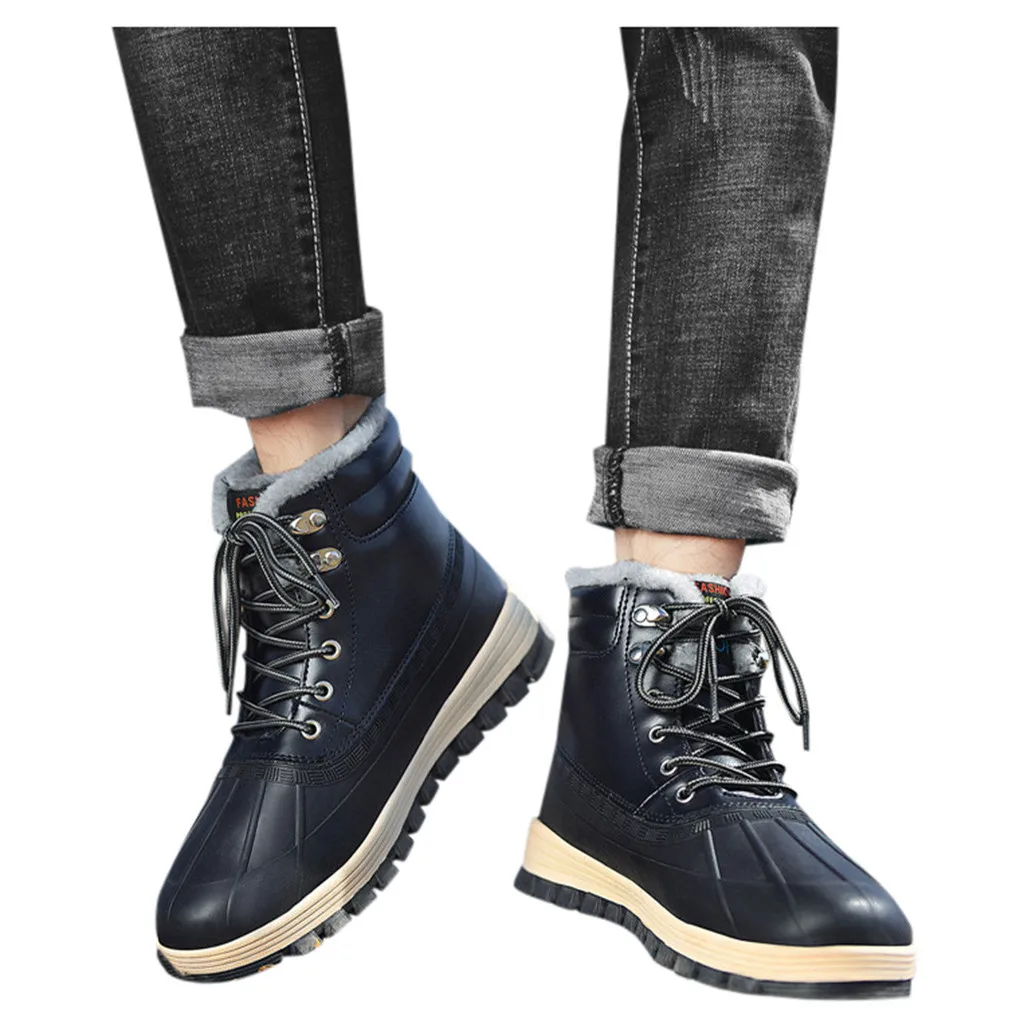 Синий Мужская обувь; модные мужские ботинки; zapatos de hombre; мужские повседневные Бархатные Теплые хлопковые ботинки; водонепроницаемые удобные зимние ботинки - Цвет: Синий