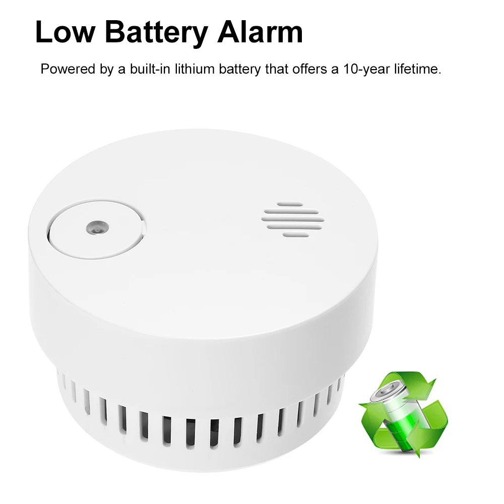 Battery Powered Wireless Smoke Detector Photoelectric Fire Alarm Light