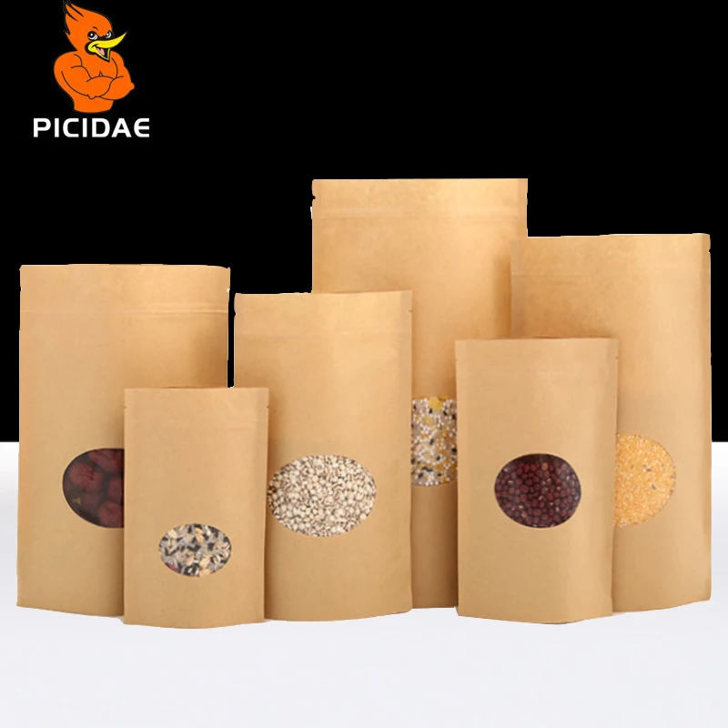 &quotПрозрачное круглое окно Крафт бумага для хранения Мешок Стоящая упаковка