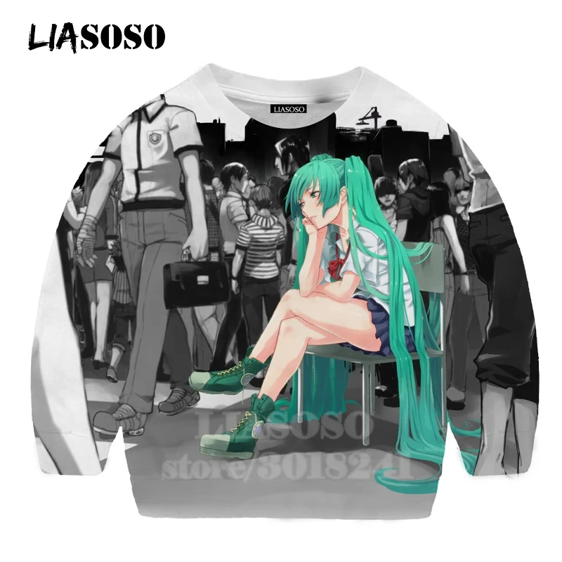 LIASOSO детей толстовки 3D принт аниме девочка Hatsune Толстовка Miku музыки детей мальчиков и девочек с круглым вырезом в стиле «хип-хоп» Детский свитер для подростков B174