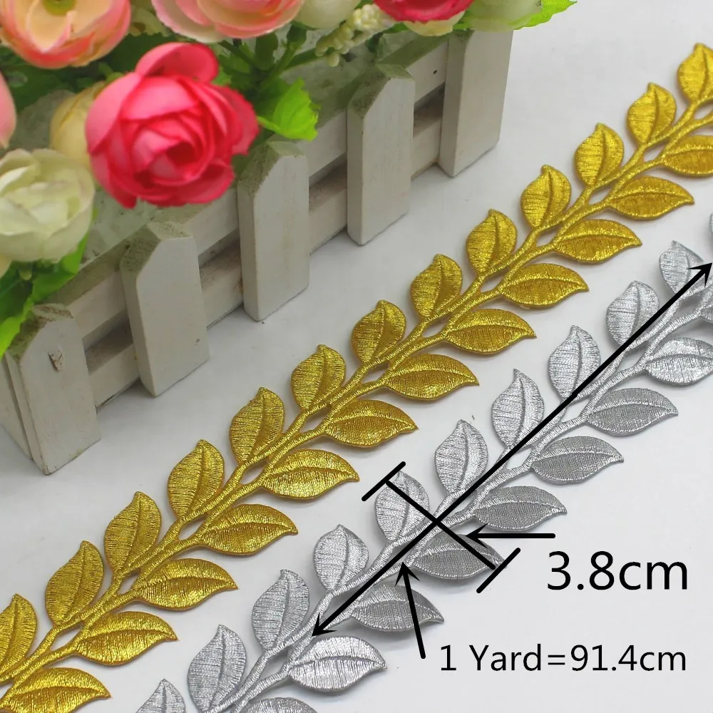 1 Yard Gold bestickte Spitze für Cosplay-Kleider-Applikationen zum Aufbügeln in Europa, Vintage-DIY-Kleidungsbesatz – Detail 6