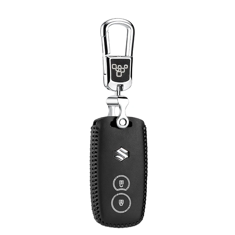 Автомобильный брелок для Suzuki MUX SX4 2007-2012 Vitara Swifts Чехол для автомобильного смарт-ключа кольцо держатель натуральная кожа - Название цвета: Black