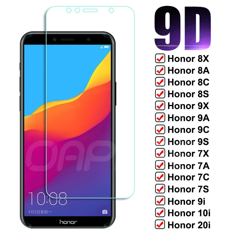 Защитное стекло 9D для Huawei Honor 7A 7C 7X 7S 8X 8A 8C 8S закаленное 9X Lite 9A 9C 9S 9i 10i 20i пленка чехол