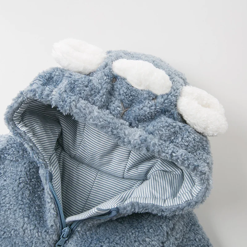 DBH11924 Dave bella winter new born baby unisex cartoon hooded padded jumpsuits infant toddler clothes children romper 1 piece