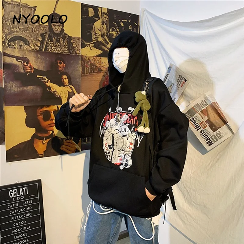 NYOOLO Harajuku уличный Забавный медведь с буквенным принтом, свободные теплые толстовки, осенне-зимние пуловеры с капюшоном, флисовая Толстовка для женщин и мужчин