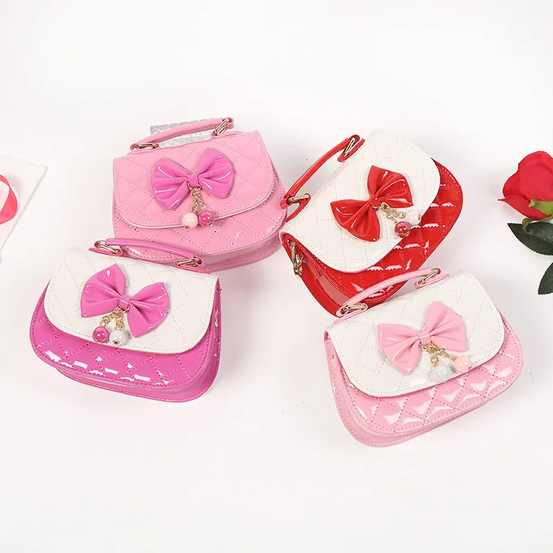 

2020 New Women's Bags PU Leather Solid Color Mini Messenger Bag Pink Bow Waterproof Clutch Lady Fashion Princess Style Pouch
