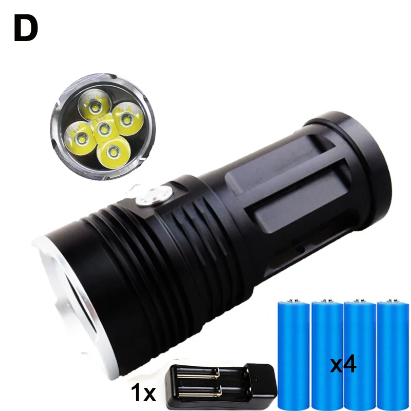 Мощный профессиональный прожектор, водонепроницаемый фонарик 8000 Люмен, фонарь с батареей 4 18650 для кемпинга, походов, аварийных ситуаций - Испускаемый цвет: 4 Batteries Charger