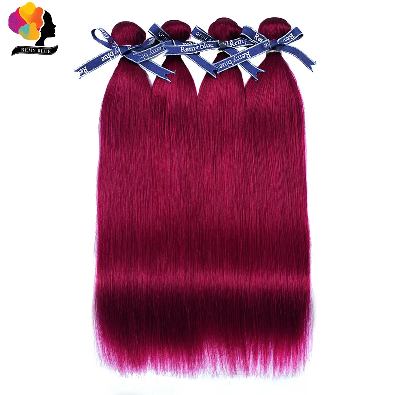 Cheap Pre-Colored Ombre 99J Burgundy Bundles Straight Hair Bundles Brazilian 100% Human Hair Bundles Remyblue Remy Hair Weave Bundles 0