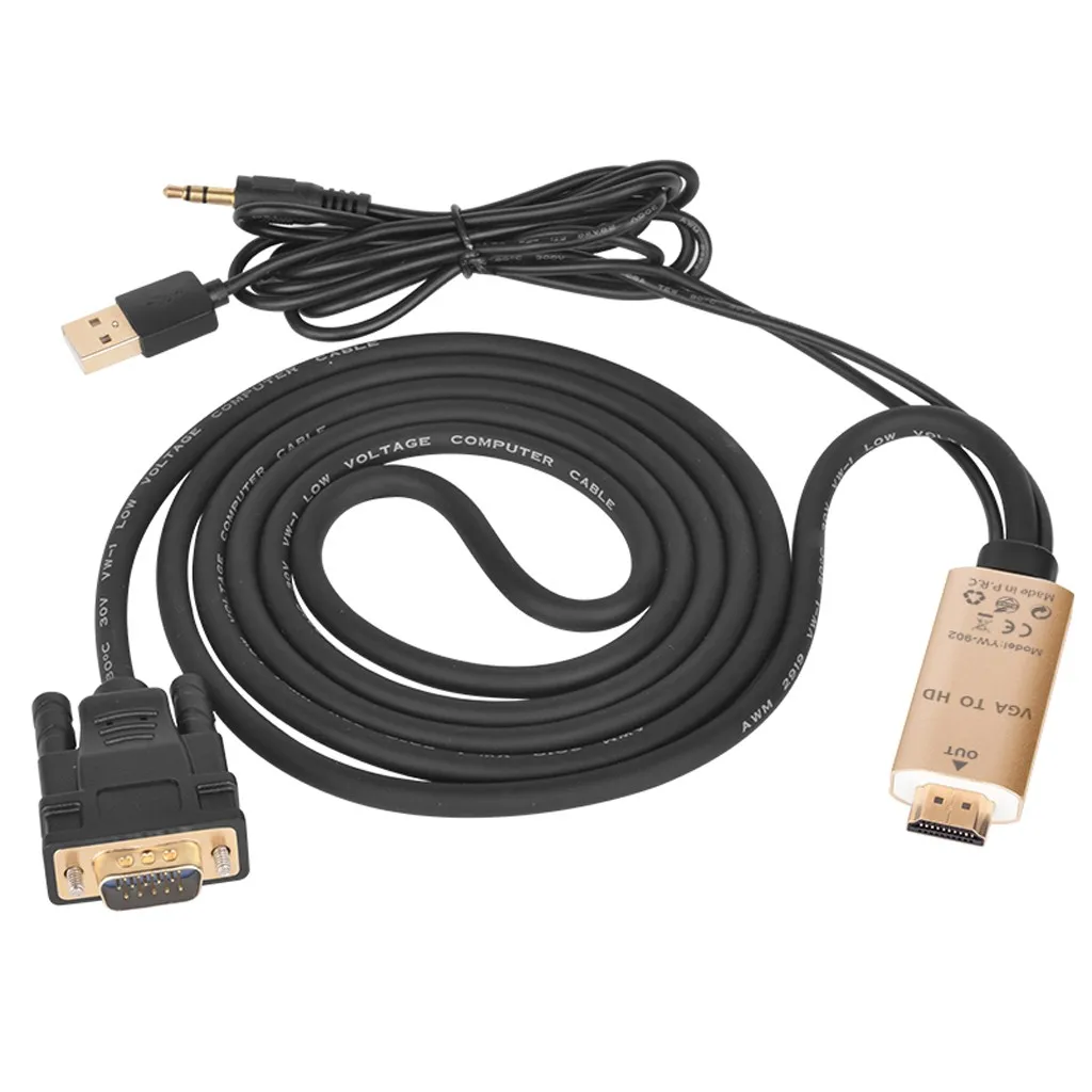 Ouhaobin 1080P VGA папа к HDMI папа видео адаптер кабель конвертер с 3,5 мм Jack HDMI кабель